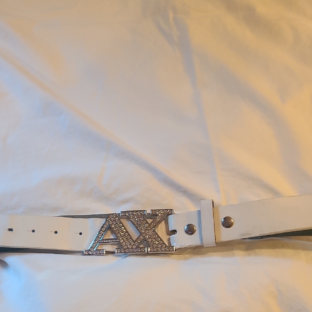 Armani Exchange White Belt with Silver Embellished Buckle